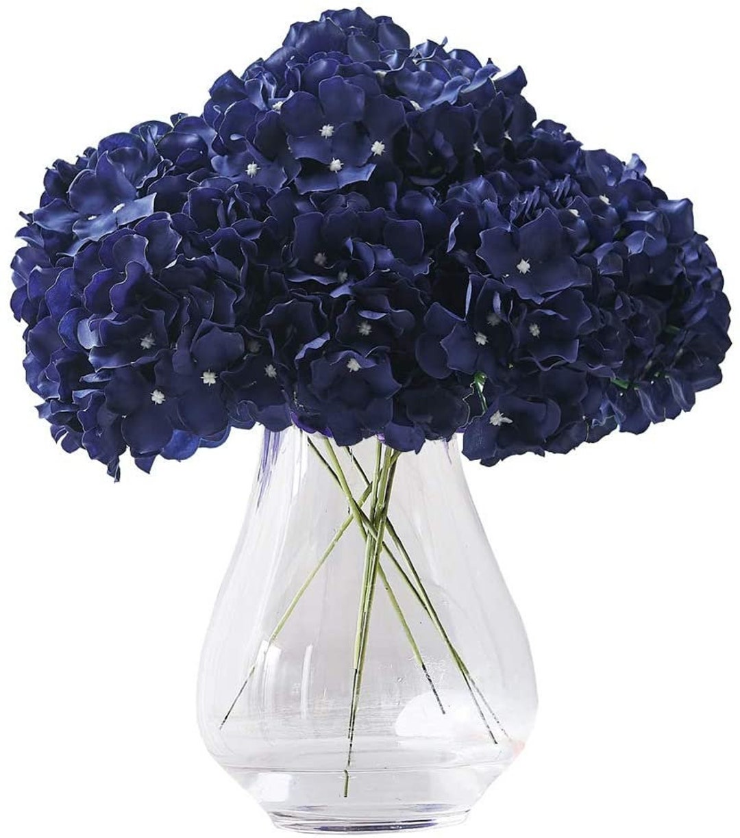 Navy Blue Silk Hydrangea Flower Head 10pcs Big Fake Hydrangea