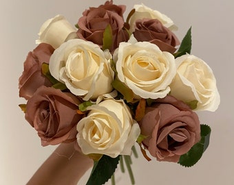 2Pack Dusty Rose Kunstmatige Roos Bloemen Boeketten Zijde Bloemen Rose Boeketten voor Home Bridal Wedding Party Festival Decor