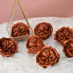 10pcs Large Rust Orange Austin Roses Cabbage Rose Terracotta Artificial Flowers Head in Silk for Wedding with Stems