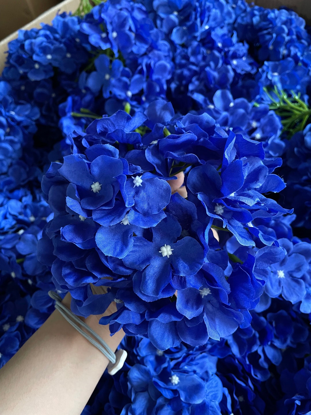 50100 Royal Blue Artificial Silk Hydrangea Flowers Head With Stems