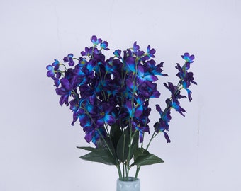 Orquídea galaxia, Azul purpl, Flores de boda turquesas, Orquídea de seda artificial, Flores de orquídea de seda 4-16 tallos
