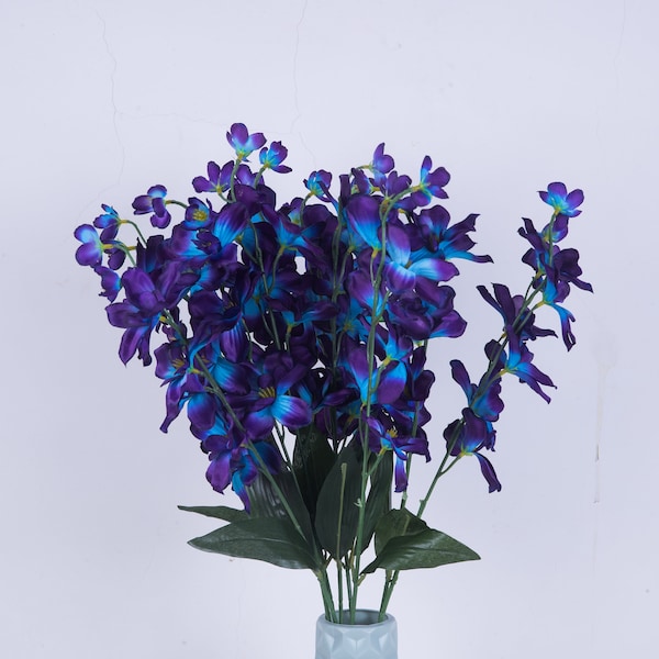 Orchidée galaxie, bleu violet, fleurs de mariage turquoise, orchidée de soie artificielle, fleurs d’orchidée de soie 4-16 tiges