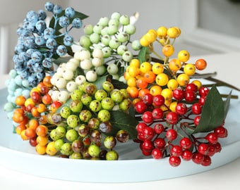 Artificial Blue Berry Stems, Red Artificial Berry ,Fake Silk Berries, Berry Spray Floral Crafts for Home Wedding Party Decor