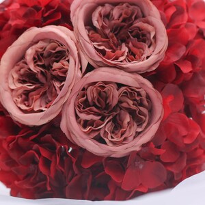 4pcs English Cabbage Rose mix with 3pcs artificial silk hydrangea ,wedding bouquets ,wedding floras