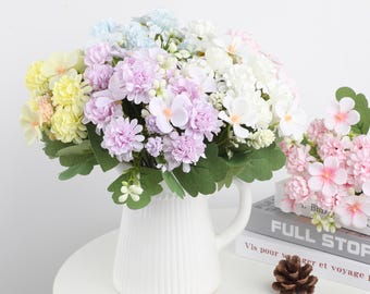 Artificial Flowers Pink Hydrangea Silk Flowers Fake Roses Arrangements Plastic Table Centerpiece Faux Flores for Home Vase Living Room Decor