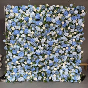 Blue White Rose Greenery Artificial Flower wall Roll Up Cloth Fabric Flower Wall For Wedding Backdrop Ceremony Party Stage Baby Shower Decor
