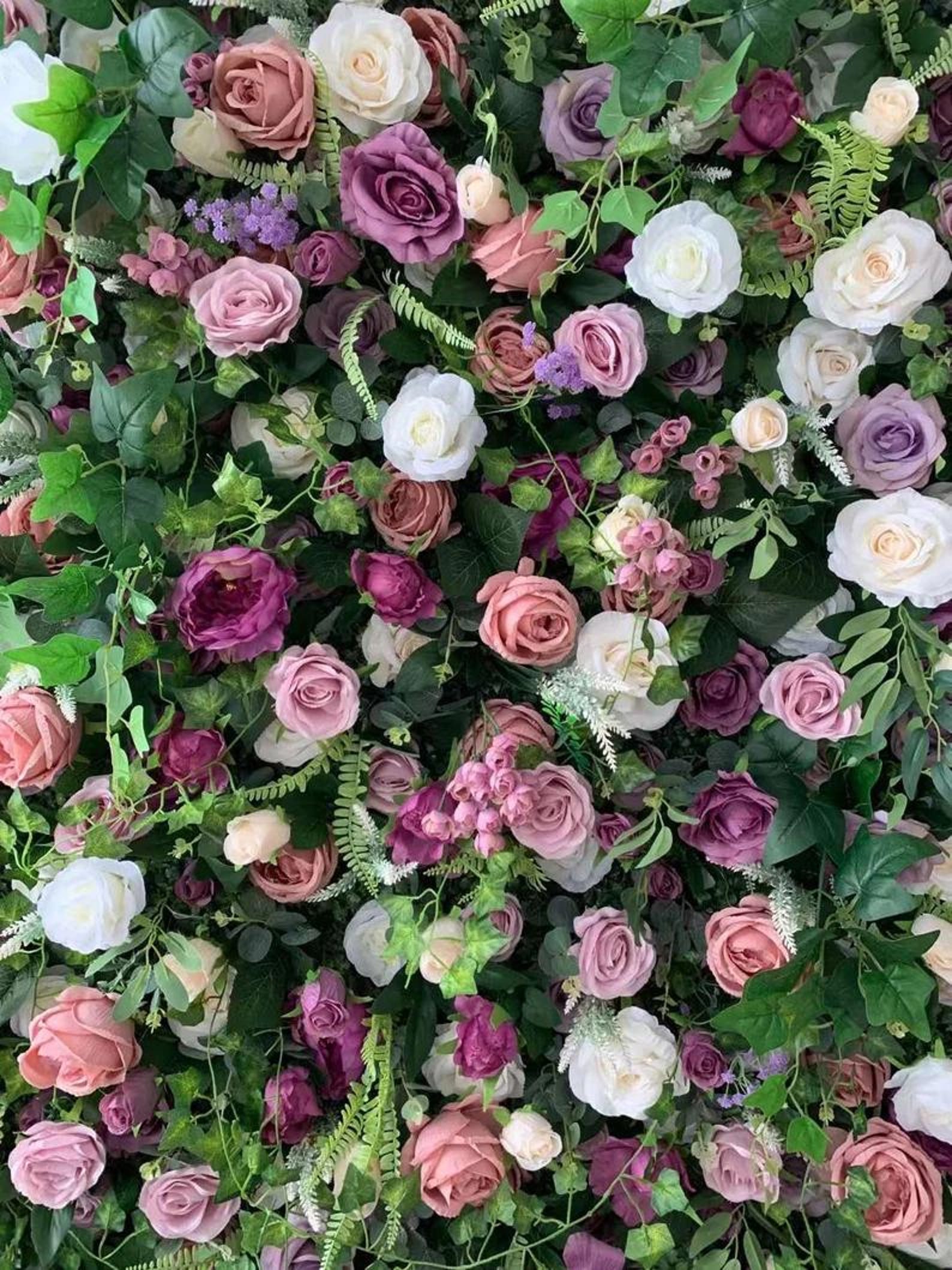 Purple Dusty Rose Silk Flowers Backdrop Purple Flower Wall Pink Rose ...