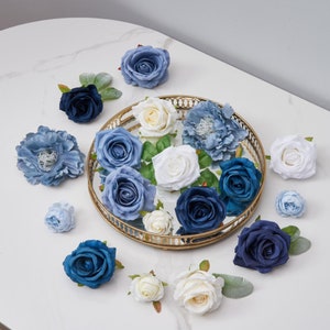 1BOX Dusty Blue Artificial Flowers Combo Box Faux Flowers Bulk Flower Leaf with Stem for DIY Wedding Bouquets Centerpieces Decor