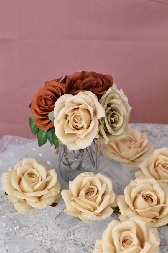 Light Champagne Rose Head Only Artificial Roses Flowers Champagne