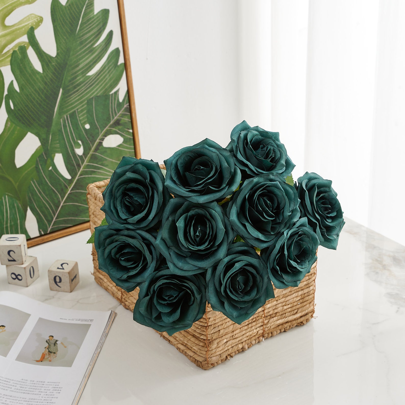 10pcs Emerald Green Rose With Long Stems Artificial Silk Etsy