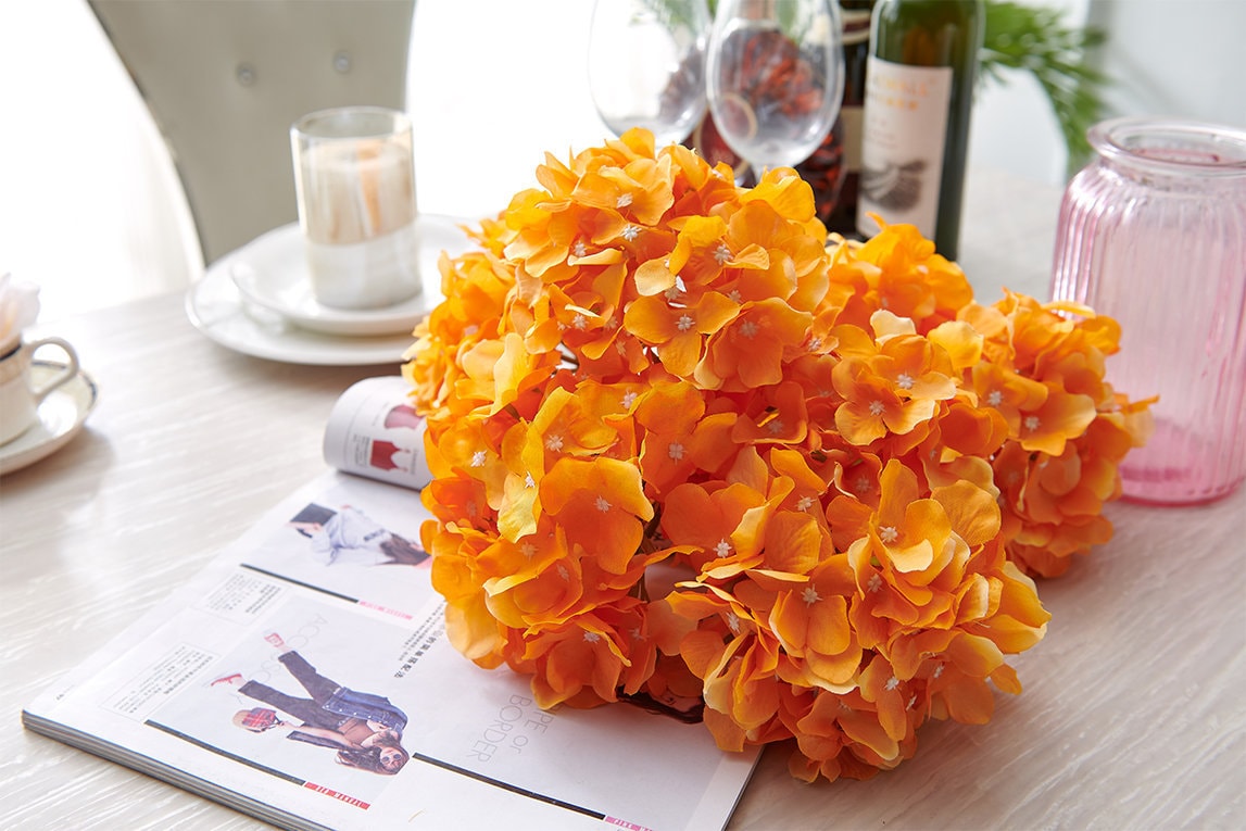 Orange Hydrangea Flower Head 10pcs Big Fake Hydrangea Etsy