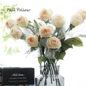 Pale Yellow Real Touch Rose, Realistic Wedding Rose, Craft Rose, Valentine's Day Rose, Gift DIY Bridal Bouquets 10pcs JBRW-RTF05