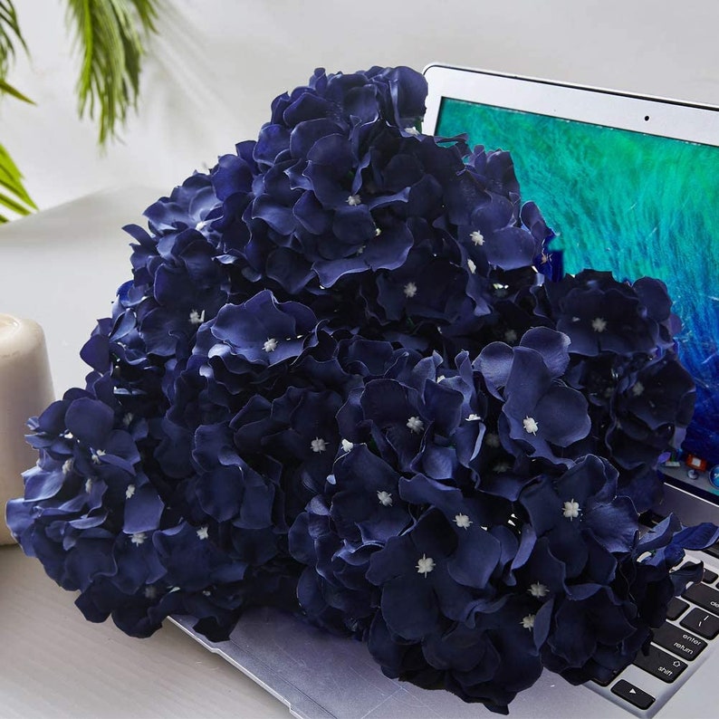 Navy Blue Silk Hydrangea Flower Head 10pcs Big Fake Hydrangea | Etsy UK