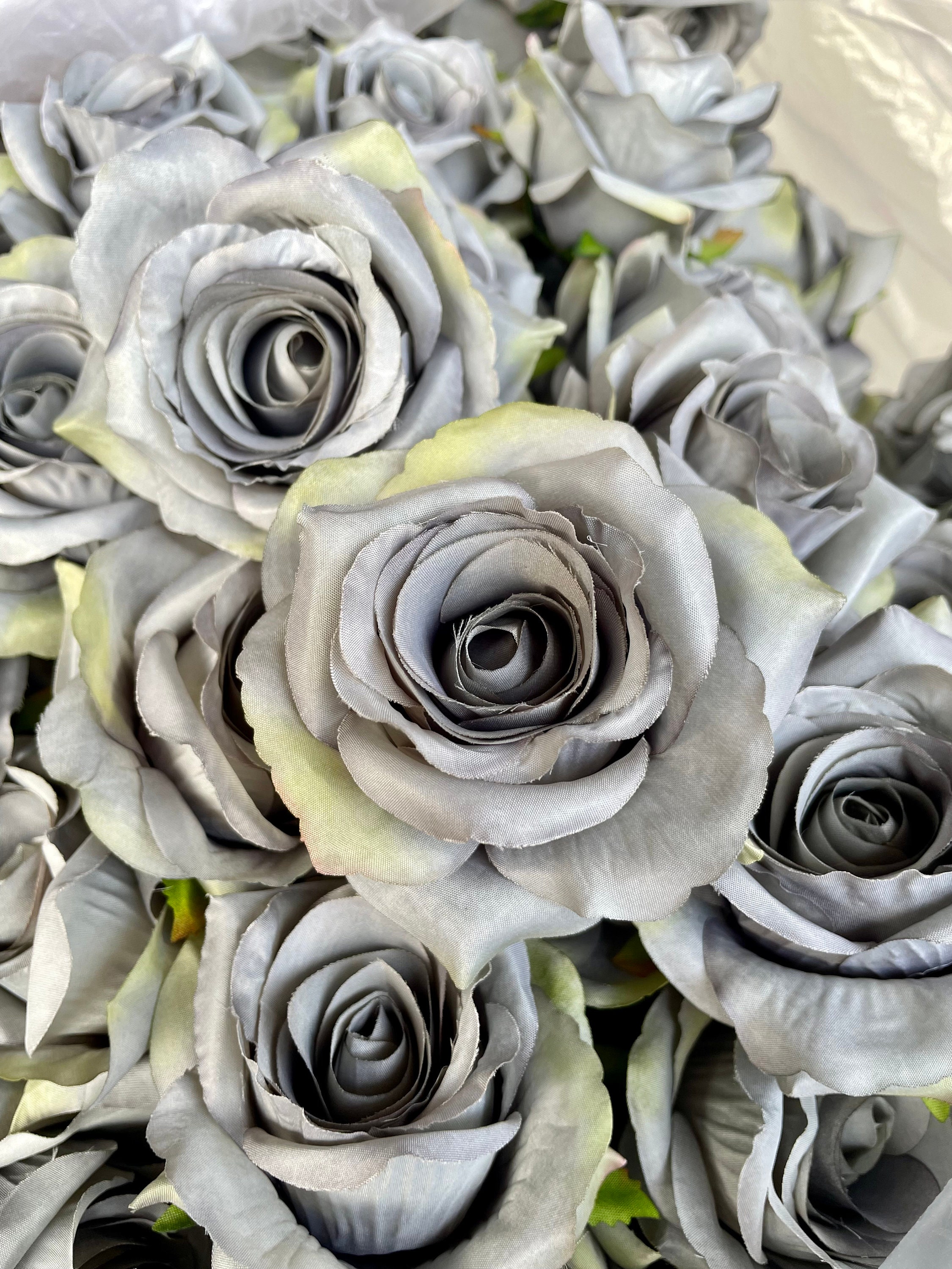 Grey Flowers Artificial Silk Roses Wedding Flowers in Gray Fake Silk Roses Wedding Flowers for Home Bouquets Centerpieces Arrangements