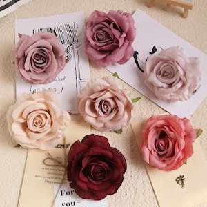10-100pcs Champagne Artificial Rose Heads 9cm High Quality Burgundy Roses Head Hot Pink Roses Head  Faux Silk Roses for Wedding Decorations