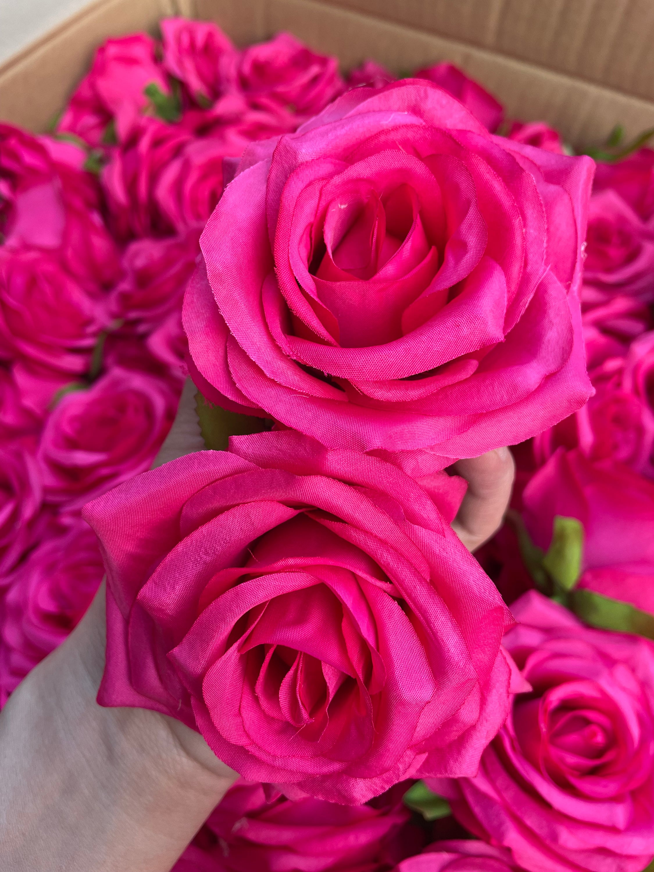 10-100pcs Hot Pink Artificial Rose Heads, 9cm High Quality Roses Head ...