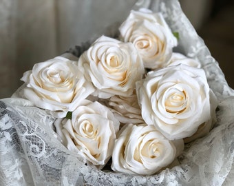 9cm Ivory Rose, Beige Flower Rose Head, High Quality Roses without Stem for Wedding Decoration Bouquets Centerpieces Flowers 10-100pcs