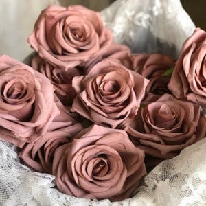 10-100pcs Dusty Rose Artificial Rose Heads, 9cm High Quality Roses Head, Dusty Roses Head Set Artificial Flowers Faux Silk Roses Wedding