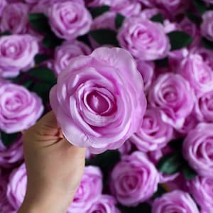 50-100pcs Wholesale Rose Head,Artificial Silk Roses,Rose Head Flowers,Vintage Lilac,Flowers Crowns,10cm/4&#39;&#39;with leaves and stems
