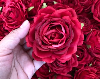 Wholesale 100pcs Red Artificial Rose Head, Silk Roses Flowers, Red Roses, Ivory Roses, Fuchsia Rose for Wedding Bouquets