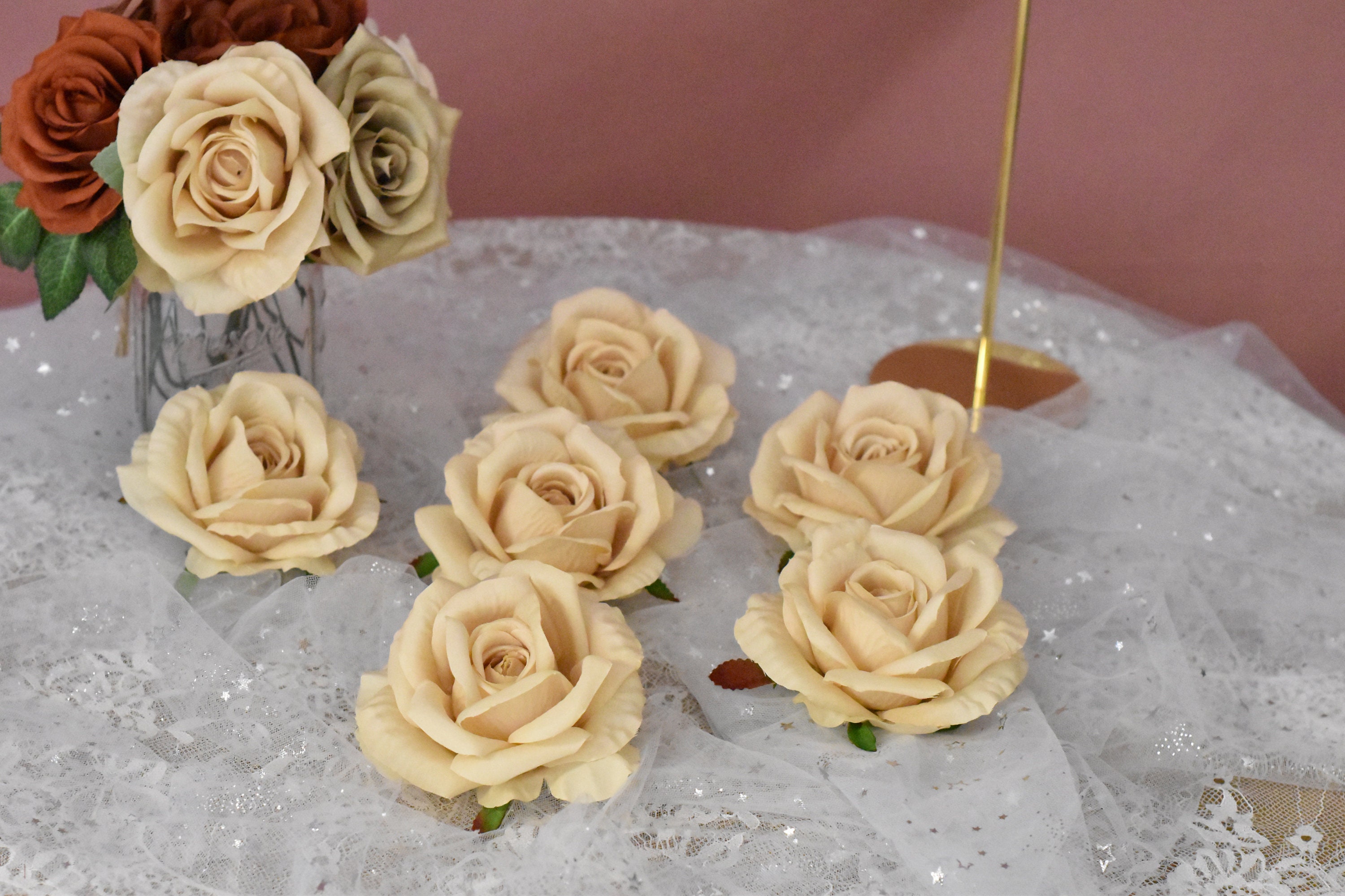 Light Champagne Rose Head Only Artificial Roses Flowers Champagne