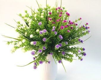 4pcs Artificial Flowers,Fake Outdoor UV Resistant Plants Faux Plastic Greenery Shrubs Indoor Outside Hanging Planter Wedding Garden Decor