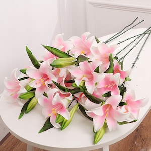 Real Touch Artificial Lily Flowers Full Bloom Artificial Flower Bouquets with 3 Heads Wedding Party Decor Home Decor