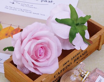 Blush Silk Rose Head, Velvet Artificial Flower Heads Craft 10cm Flower Head 10 pcs