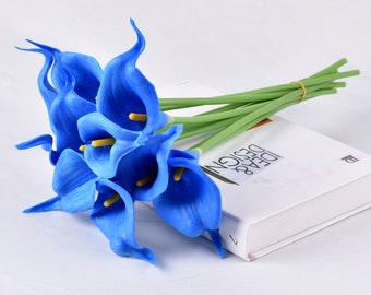 10pcs Artificial Calla Lily Flowes Real Touch Fake Flowers Wedding Bouquets Home Decorations Royal Blue JBRW-CRB1
