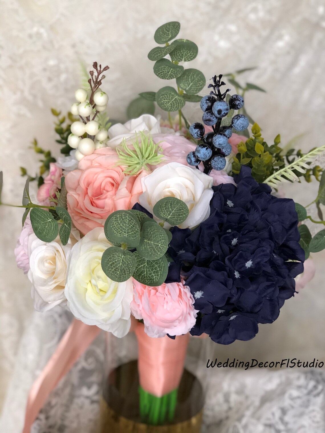Navy Blue Bouquets Blush Bouquets Ivory Bouquets Navy Blue Etsy