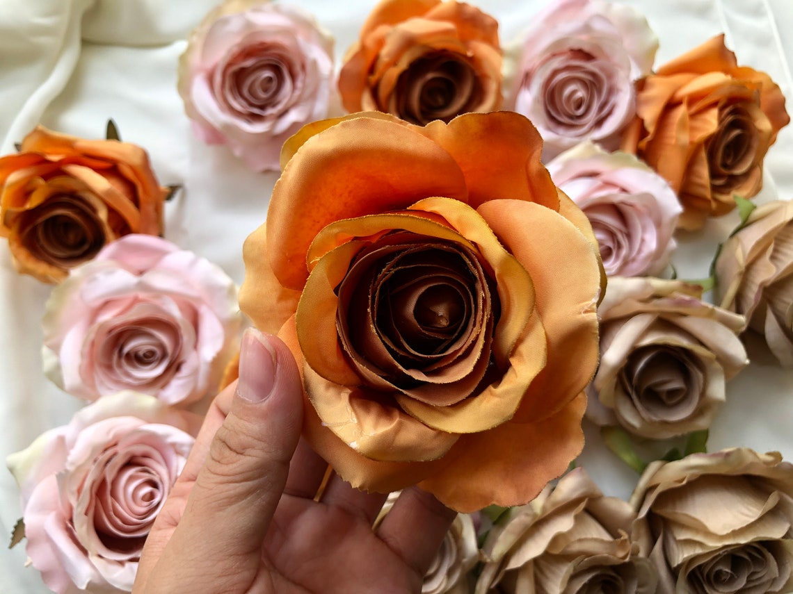 30100pcs Burnt Orange Rose Artificial Rose Heads 10cm High Etsy