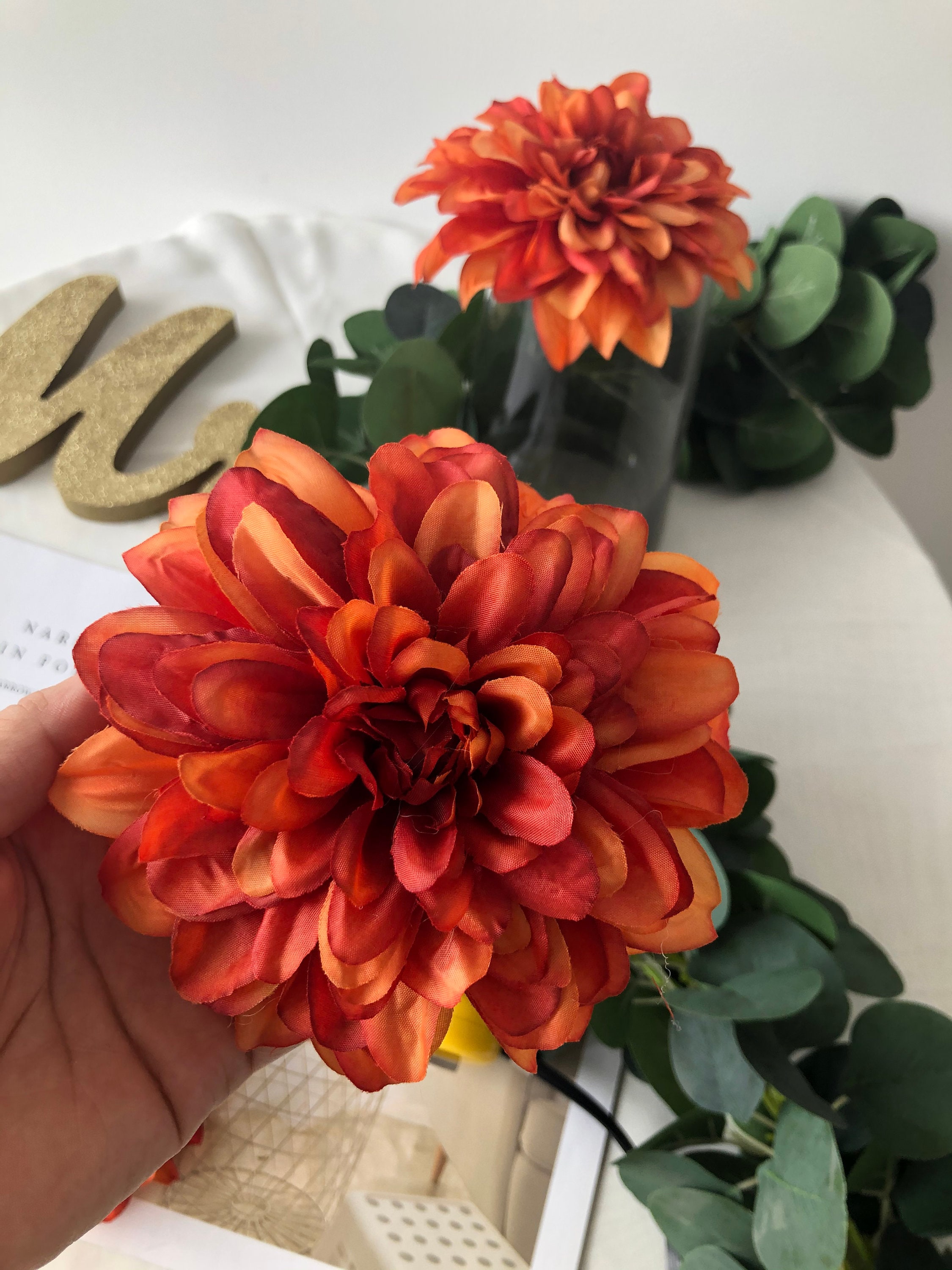 Wholesale Rust Orange Dahlia Flowers Artificial Dahila Head Etsy