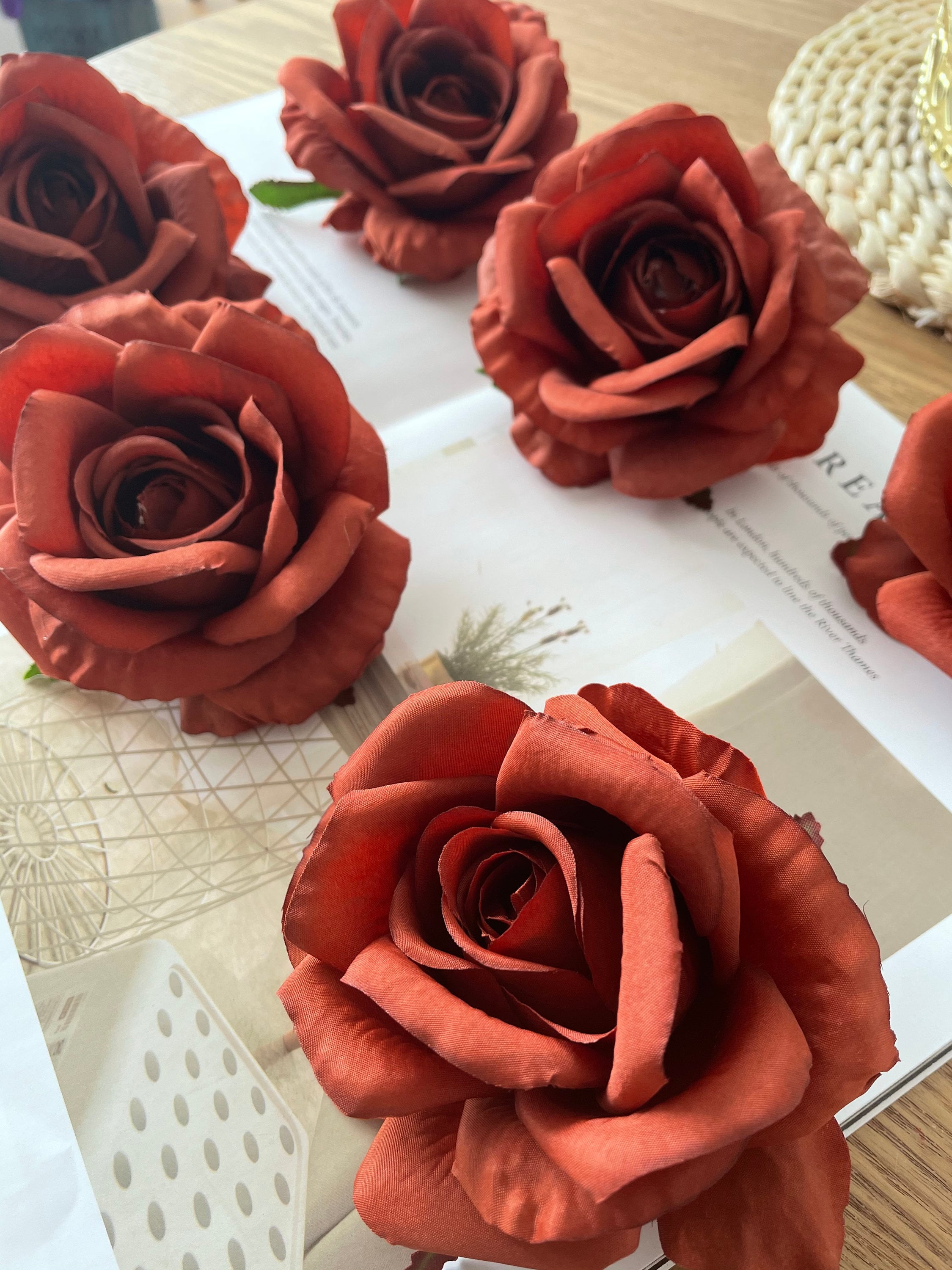 Rust Orange Artificial Flowers Burnt Orange Silk Rose Heads Etsy