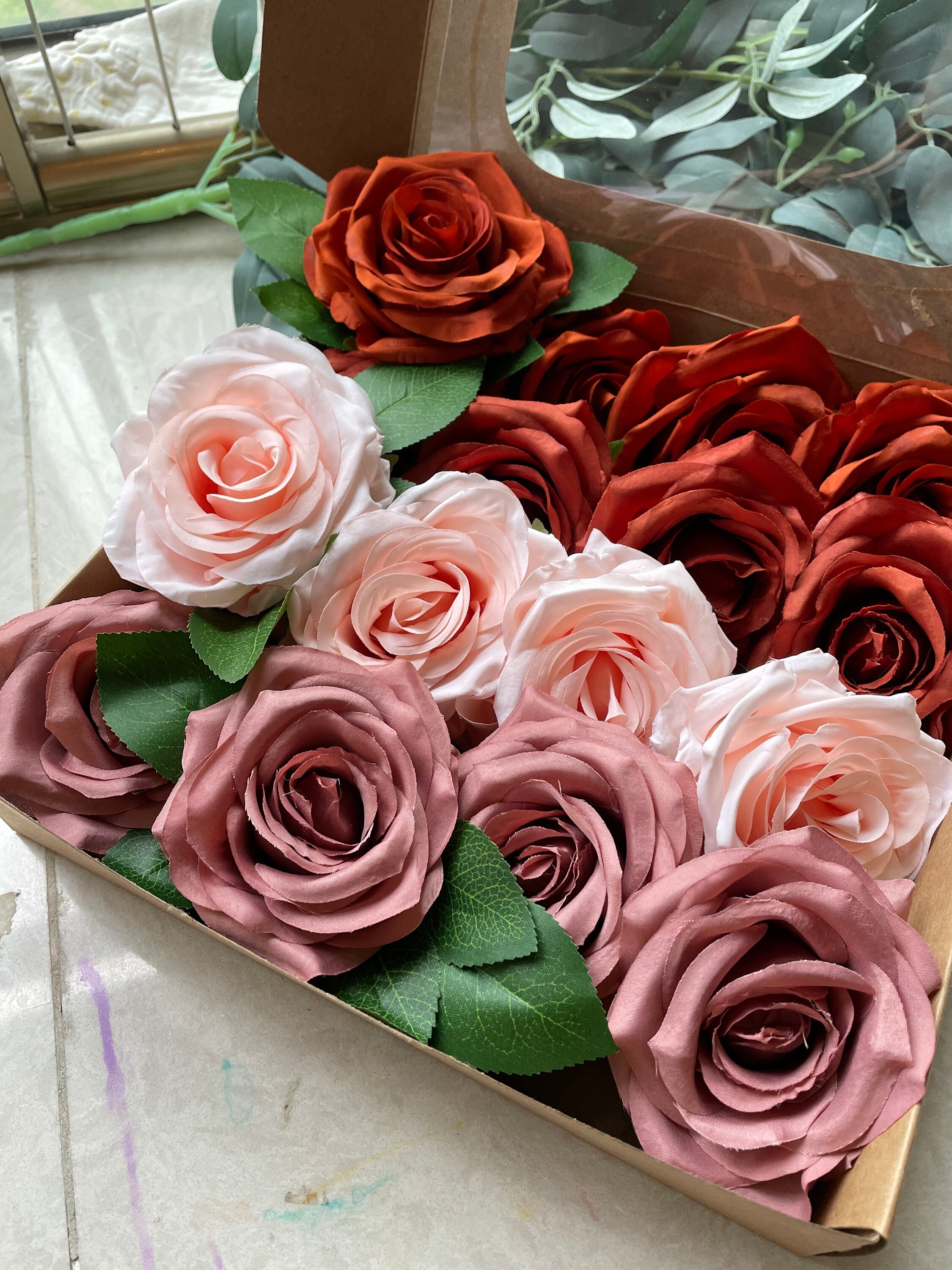 8pcs Burnt Orange Silk Rose Heads 4pcs Blush Rose 4pcs Dusty Etsy