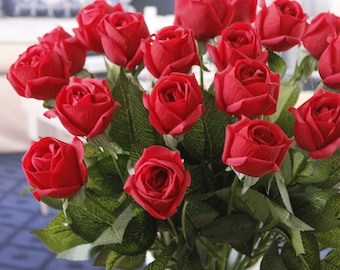 10pcs Real Touch Rose Simulated Fake Latex Red Roses 43cm/16.93" for Wedding Bouquets Party Artificial Decorative Flowers- Red JBRW-RTF01