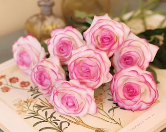 Rosa con Blanco Real Touch Rosas Flores Flores Látex 20 Tallos Rosas Artificiales Flores Azules Para Ceremonia de Boda Centros de Mesa Flores