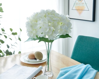 6 Big Head Silk Hydrangea Bush Artificial Fake Hydrangea Flowers for Home Office Wedding Ceremony Centerpieces Decor in White
