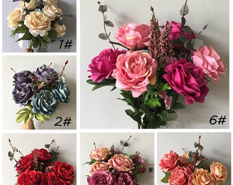 Peonía artificial, Flores de peonía de seda, Peonía falsa, Flores artificiales falsas, Flores falsas de peonía para ramos de boda, Centros de mesa 1pcs