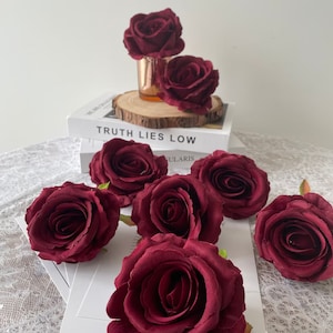 Wholesale 10-100pcs Artificial Roses Flowers, Wine Roses Flowers Head, Burgundy Roses , Fake Roses Head for Wedding Bouquets