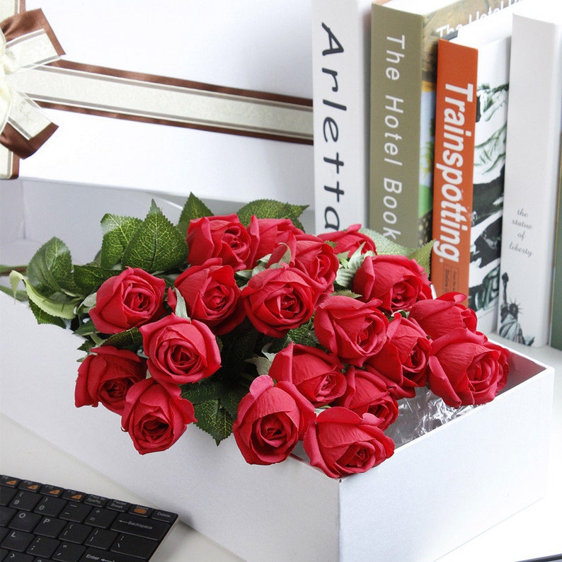 Fake Roses Gift 10pcs Real Touch Rose Simulated Fake Latex Red Roses 43cm/16.93
