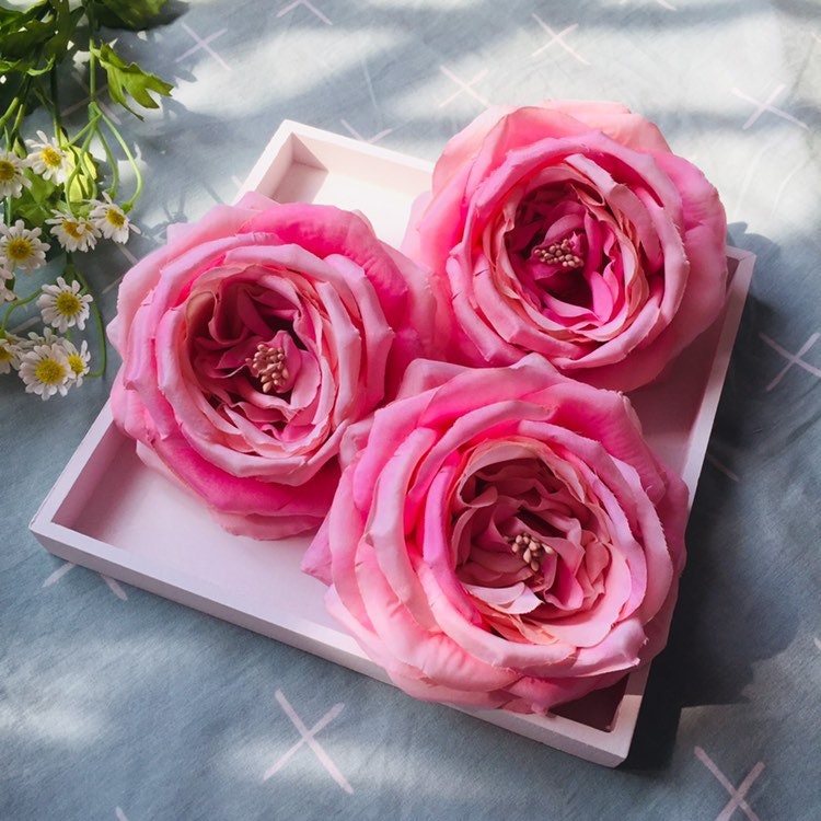 Pink Angle Roses 6pcs Artificial Big Head Angel Roses Pink Roses Pink Silk Roses for ...