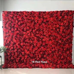 Parete di fiori di rose rosse Parete di fiori artificiali 3D Negozio di casa Festa Decorazione per le vacanze Sfondo fotografico Disposizione floreale della parete Sfondo per matrimoni