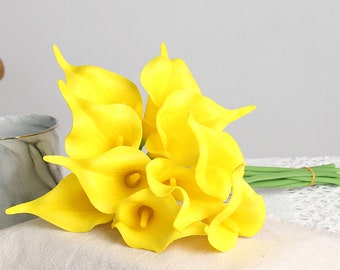 Artificial Flowers Real Touch Calla Lily Wedding Bouquet 10pcs Home Garden Party Festival Decoration Yellow JBRW-CAGY1