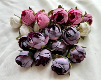 3CM Mini Borgogna Boccioli di fiori Boccioli di rosa artificiali Rosa Mini fiori Rose di piccole dimensioni per torta Compleanno Corpetto Boutonniere Bouquets Decor