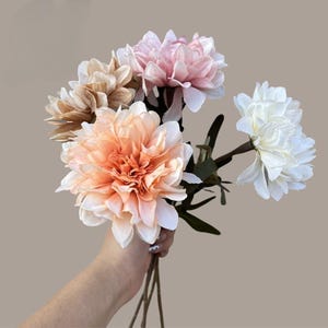 6pcs Artificial Dahlia Flowers Stems, 37CM Dahlia Bouquets Wedding Flowers, Dahlia Silk Flowers with Stems Wholesale for Home Office Decor