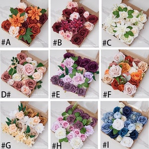 1BOX Artificial Flowers Combo Box Set Faux Flowers Bulk Flower Leaf with Stem for DIY Wedding Bouquets Centerpieces Baby Shower Party Decor