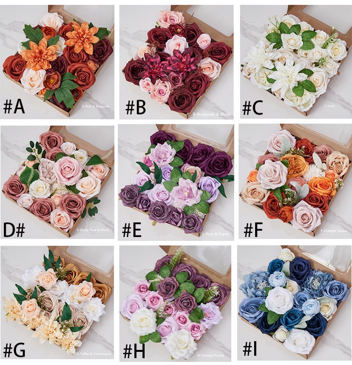 1BOX Artificial Flowers Combo Box Set Faux Flowers Bulk Flower Leaf with Stem for DIY Wedding Bouquets Centerpieces Baby Shower Party Decor