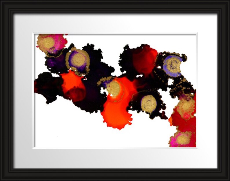 Orange Black & Gold Abstract Art Print, Alcohol Ink Painting, Modern ...