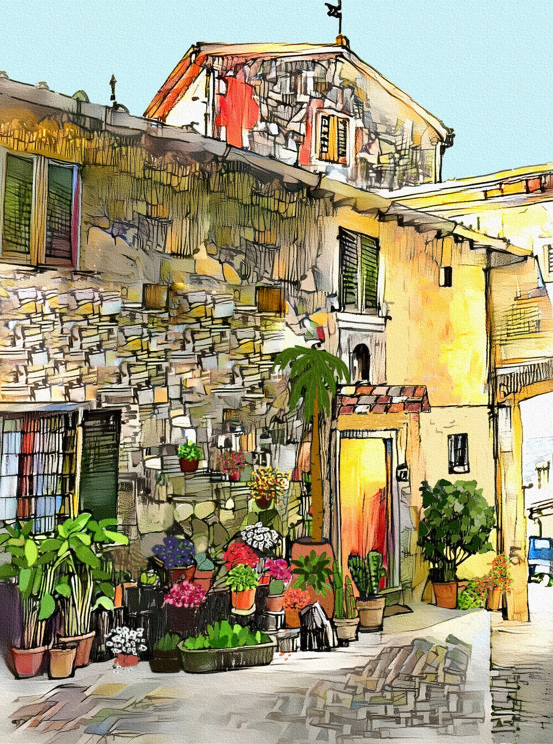 Italian Villa With Pretty Flowers Art Print - Etsy