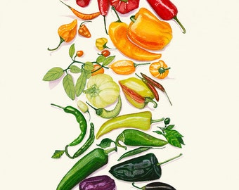 Multi-Pepper Art Print, Watercolor Painting